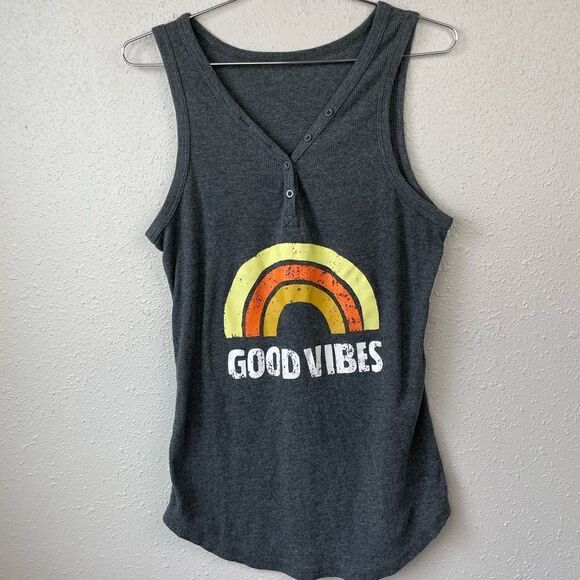 Custom Made Good Vibes Half Button Down Tank Top - Picture 1 of 3